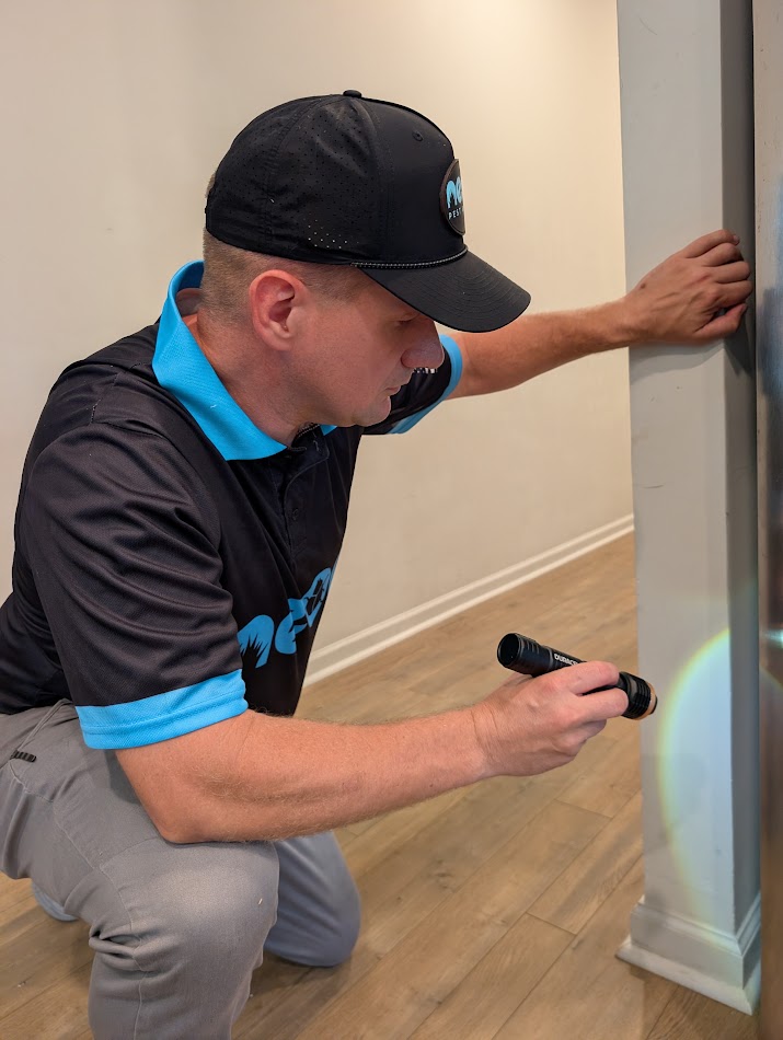Neon technician inspecting a property