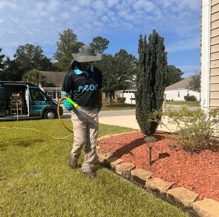 employee in a hat and black shirt waters plants